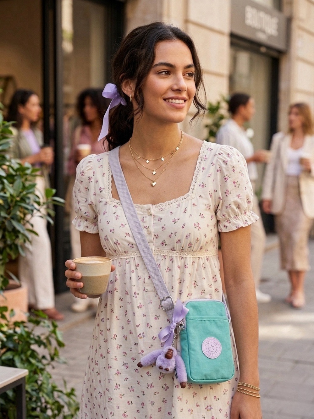 Kipling Mint Green Crossbody Bag with Lilac Monkey Charm Travel Vacation Summer